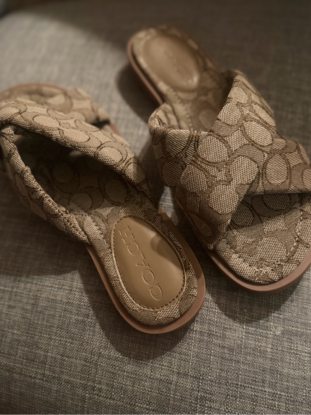Coach Beige Signature Canvas Slide Sandals - Picture 5 of 6